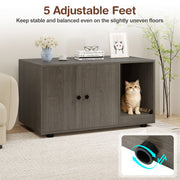Wooden Cat Litter Box Enclosure Hidden Litter Box Furniture with Scratching Board-Oak