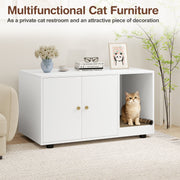Wooden Cat Litter Box Enclosure Hidden Litter Box Furniture with Scratching Board-White