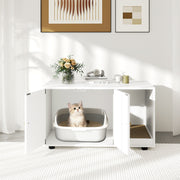 Wooden Cat Litter Box Enclosure Hidden Litter Box Furniture with Scratching Board-White