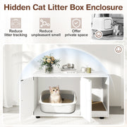 Wooden Cat Litter Box Enclosure Hidden Litter Box Furniture with Scratching Board-White