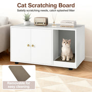 Wooden Cat Litter Box Enclosure Hidden Litter Box Furniture with Scratching Board-White