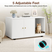 Wooden Cat Litter Box Enclosure Hidden Litter Box Furniture with Scratching Board-White