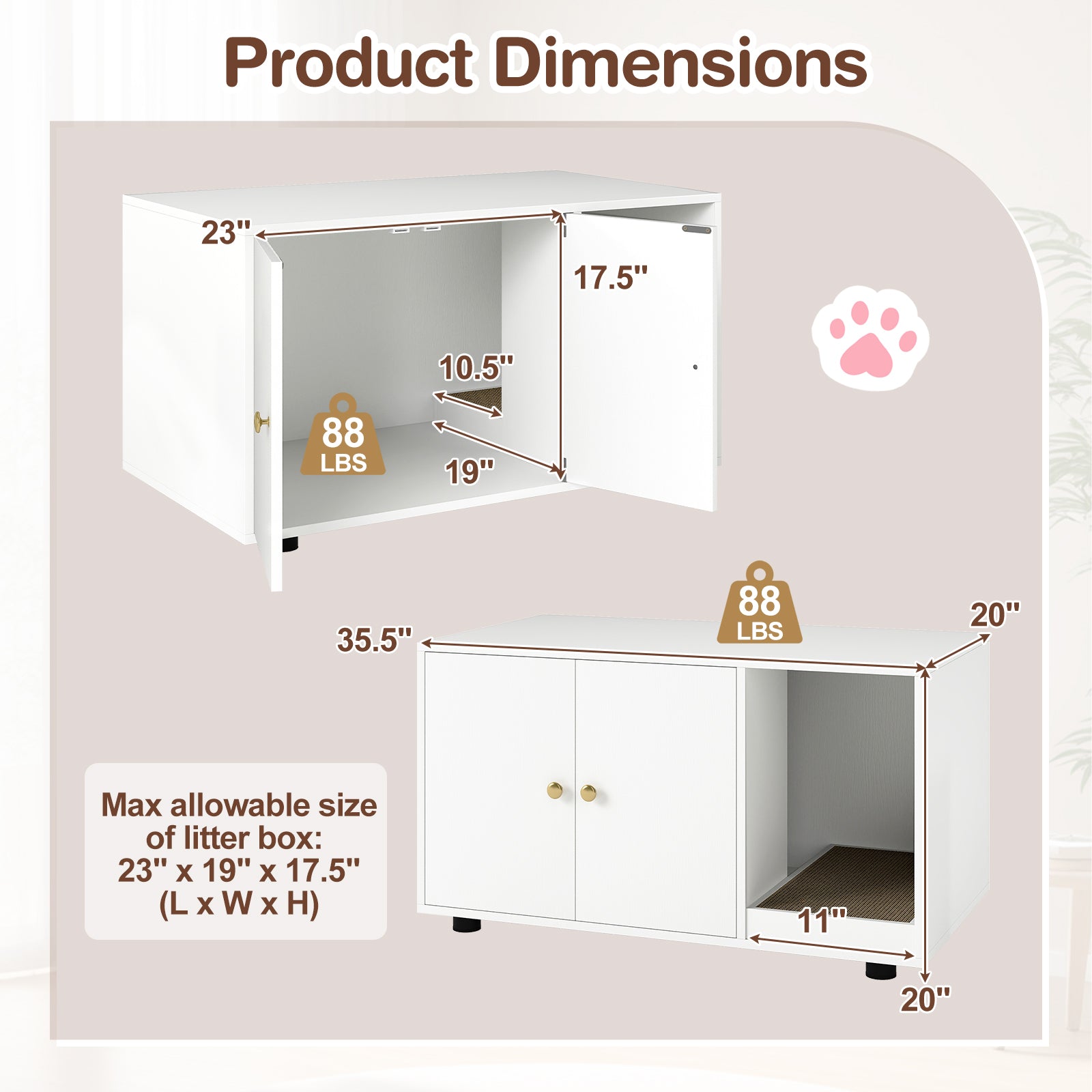 Wooden Cat Litter Box Enclosure Hidden Litter Box Furniture with Scratching Board-White