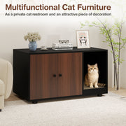Wooden Cat Litter Box Enclosure Hidden Litter Box Furniture with Scratching Board-Black