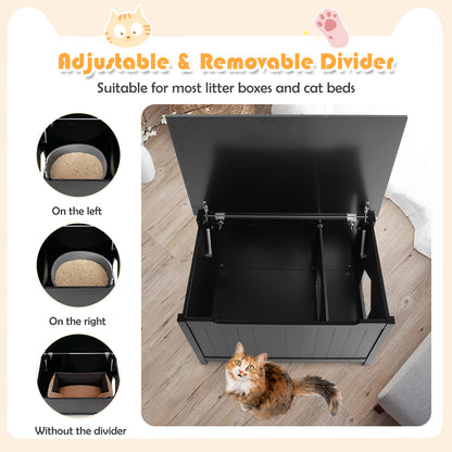 Wooden Cat Litter Box Enclosure with Top Opening Side Table-Black