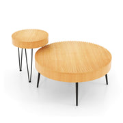 2 Set of Wooden Coffee Table with Metal Legs and Adjustable Foot Pads-Radial Pattern