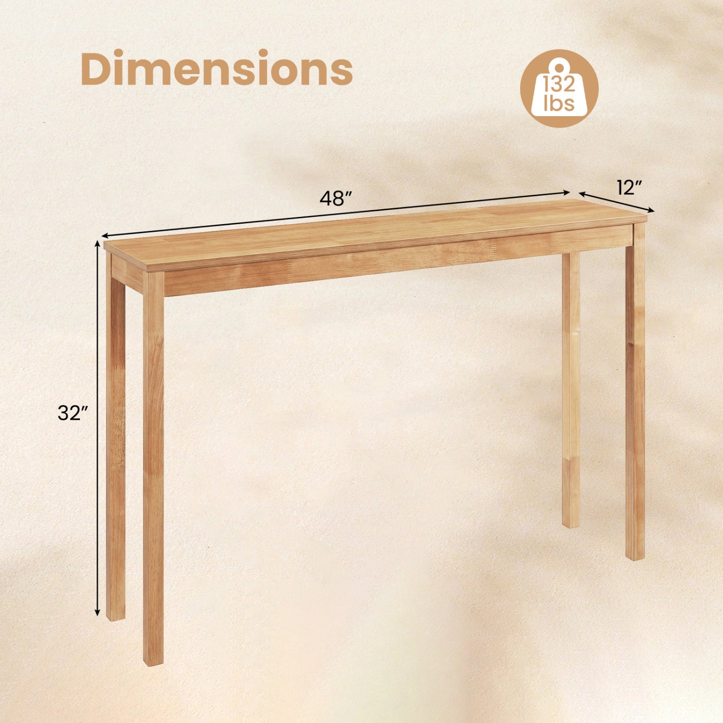 Wooden Console Table Modern Farmhouse Sofa Table with Thickened Top