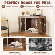 Corner Dog Kennel with Mesh Door and Cushion-Brown