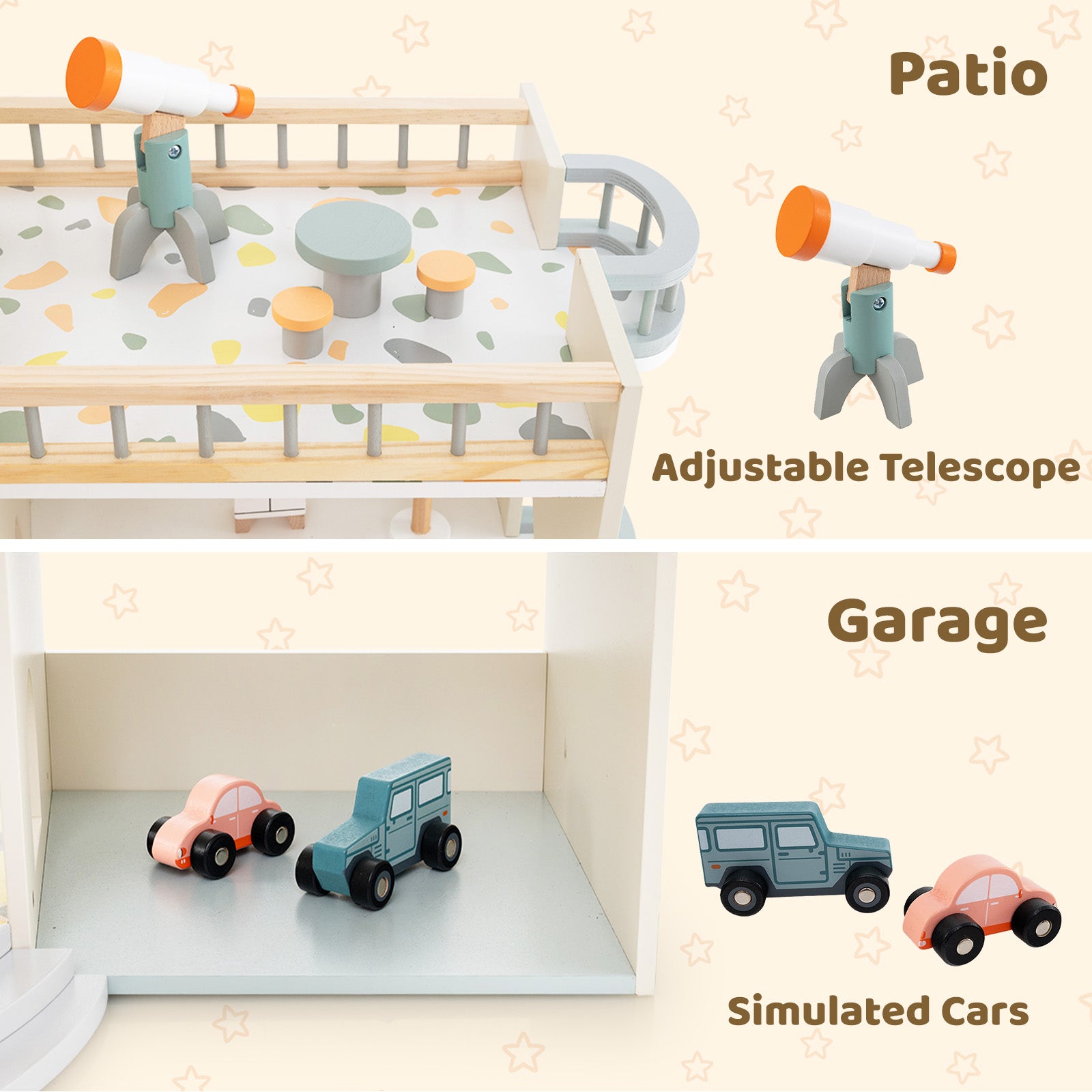 Wooden Corner Dollhouse Playset with 41 Pieces of Accessories for Kids 3+ Years Old-Orange