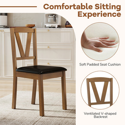 Wooden Dining Chair Set of 2 with PU Leather Upholstered and Rubber Wood Frame-Brown