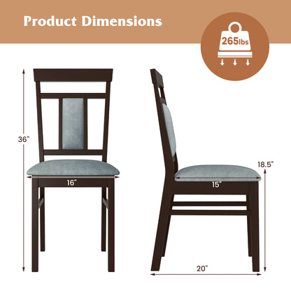 Wooden Dining Chair Set of 2 Linen Fabric Upholstered Kitchen Chairs with Rubber Wood Frame