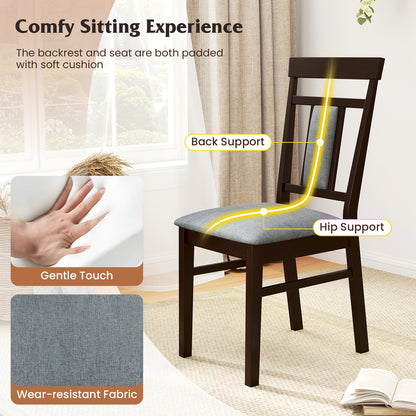 Wooden Dining Chair Set of 2 Linen Fabric Upholstered Kitchen Chairs with Rubber Wood Frame