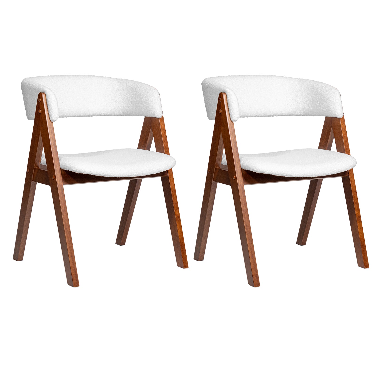 Wooden Dining Chair Set of 2 Mid-Century Modern Sherpa Upholstered Kitchen Dining Room Chairs-Black - Walnut