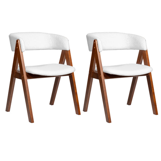 Wooden Dining Chair Set of 2 Mid-Century Modern Sherpa Upholstered Kitchen Dining Room Chairs-Black - Walnut