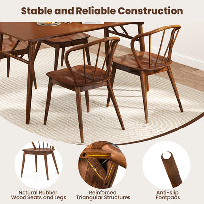 Wooden Dining Chair Set of 2 with High Spindle Back and Wide Seat-Walnut