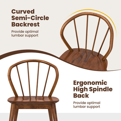 Wooden Dining Chair Set of 2 with High Spindle Back and Wide Seat-Walnut