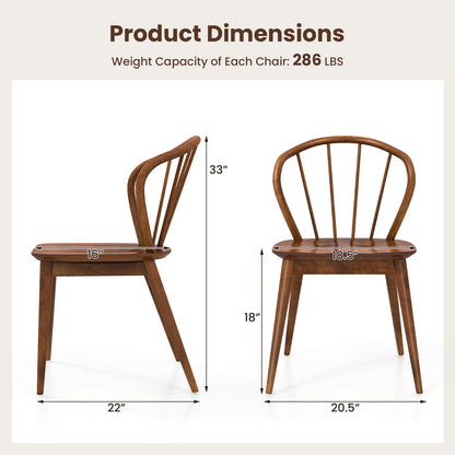Wooden Dining Chair Set of 2 with High Spindle Back and Wide Seat-Walnut