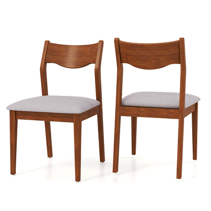 Wooden Dining Chair Set of 2 with Rubber Wood Frame and Wide Padded Seat-Walnut
