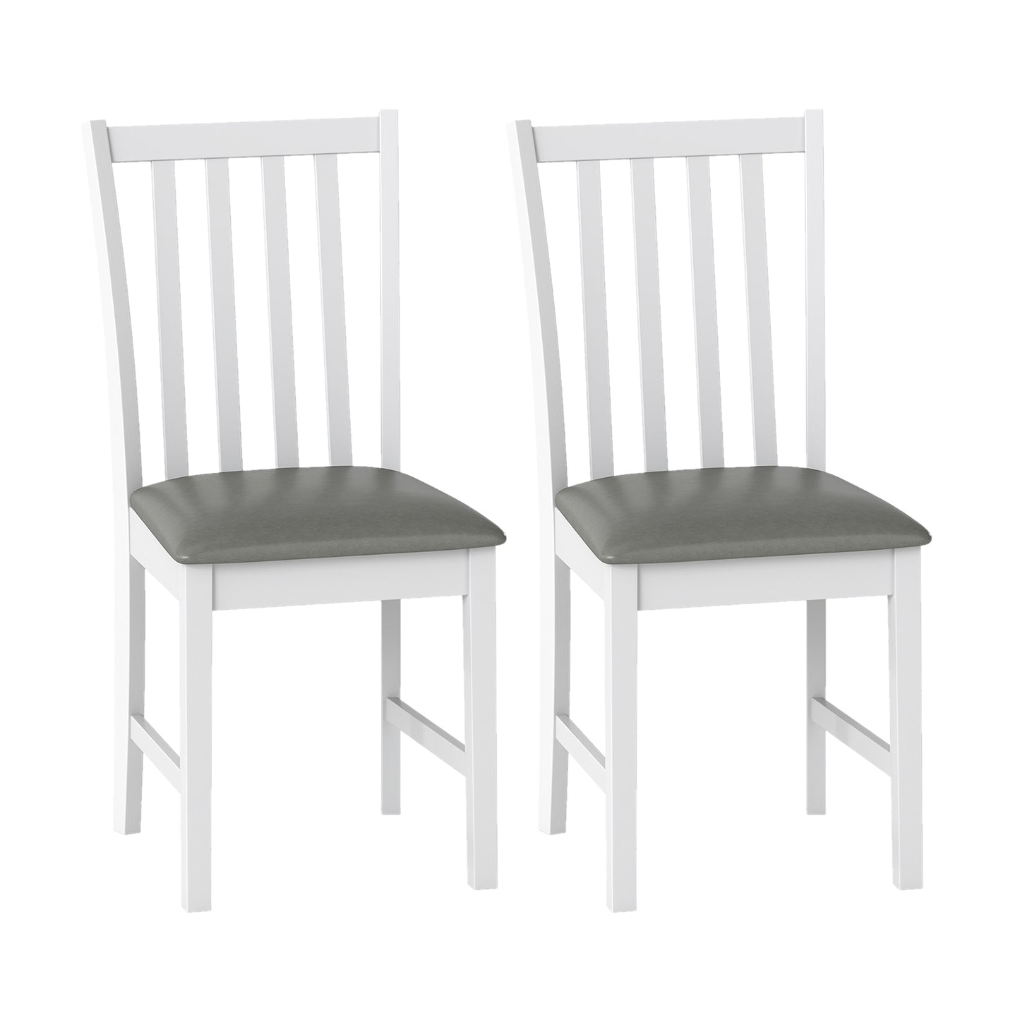 Wooden Dining Chair Set of 2 with Rubber Wood Frame and Padded Seat-White