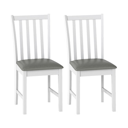 Wooden Dining Chair Set of 2 with Rubber Wood Frame and Padded Seat-White