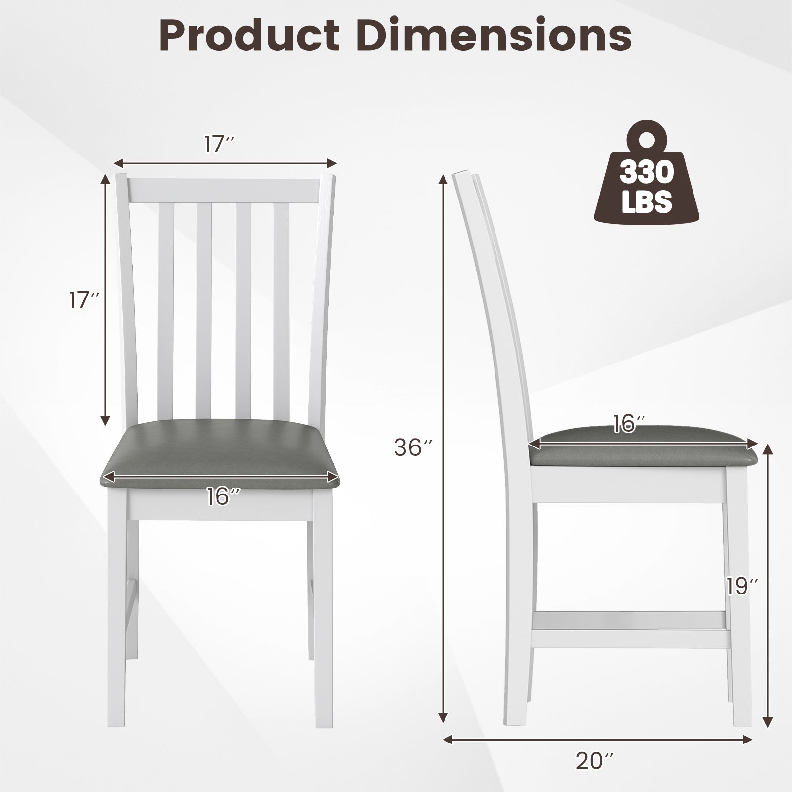 Wooden Dining Chair Set of 2 with Rubber Wood Frame and Padded Seat-White