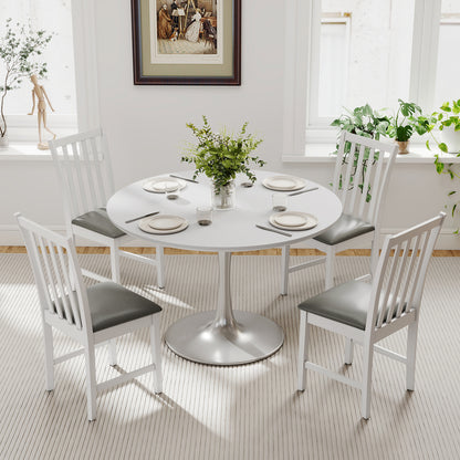 Wooden Dining Chair Set of 2 with Rubber Wood Frame and Padded Seat-White