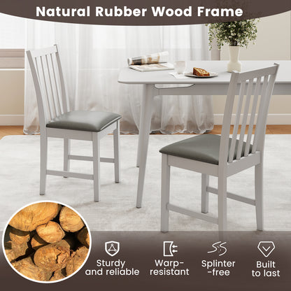 Wooden Dining Chair Set of 2 with Rubber Wood Frame and Padded Seat-White