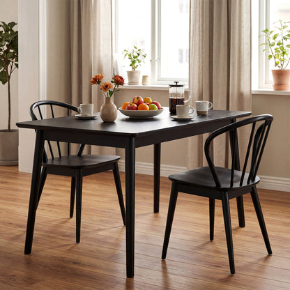 Wooden Dining Chair Set of 2 with High Spindle Back and Wide Seat-Black