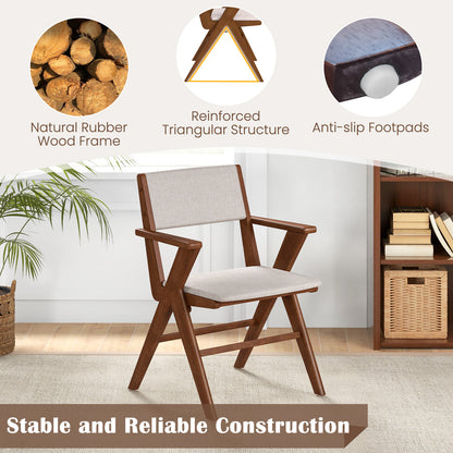 Wooden Dining Chair with Rubber Wood Frame Set of 2-Walnut