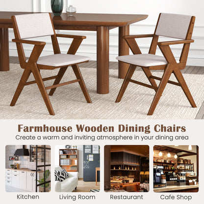 Wooden Dining Chair with Rubber Wood Frame Set of 2-Walnut