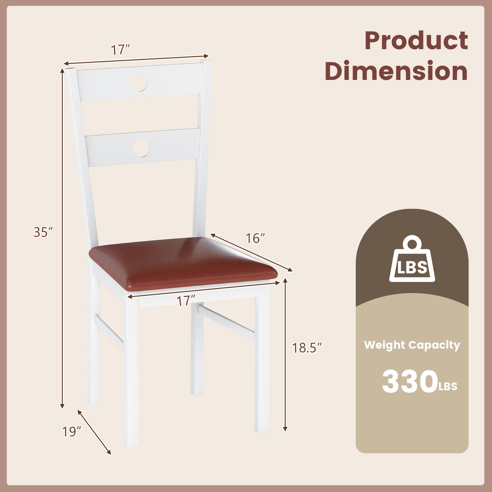 Wooden Dining Chairs Set of 2 Armless Kitchen Chairs with Hollowed Backrest-White