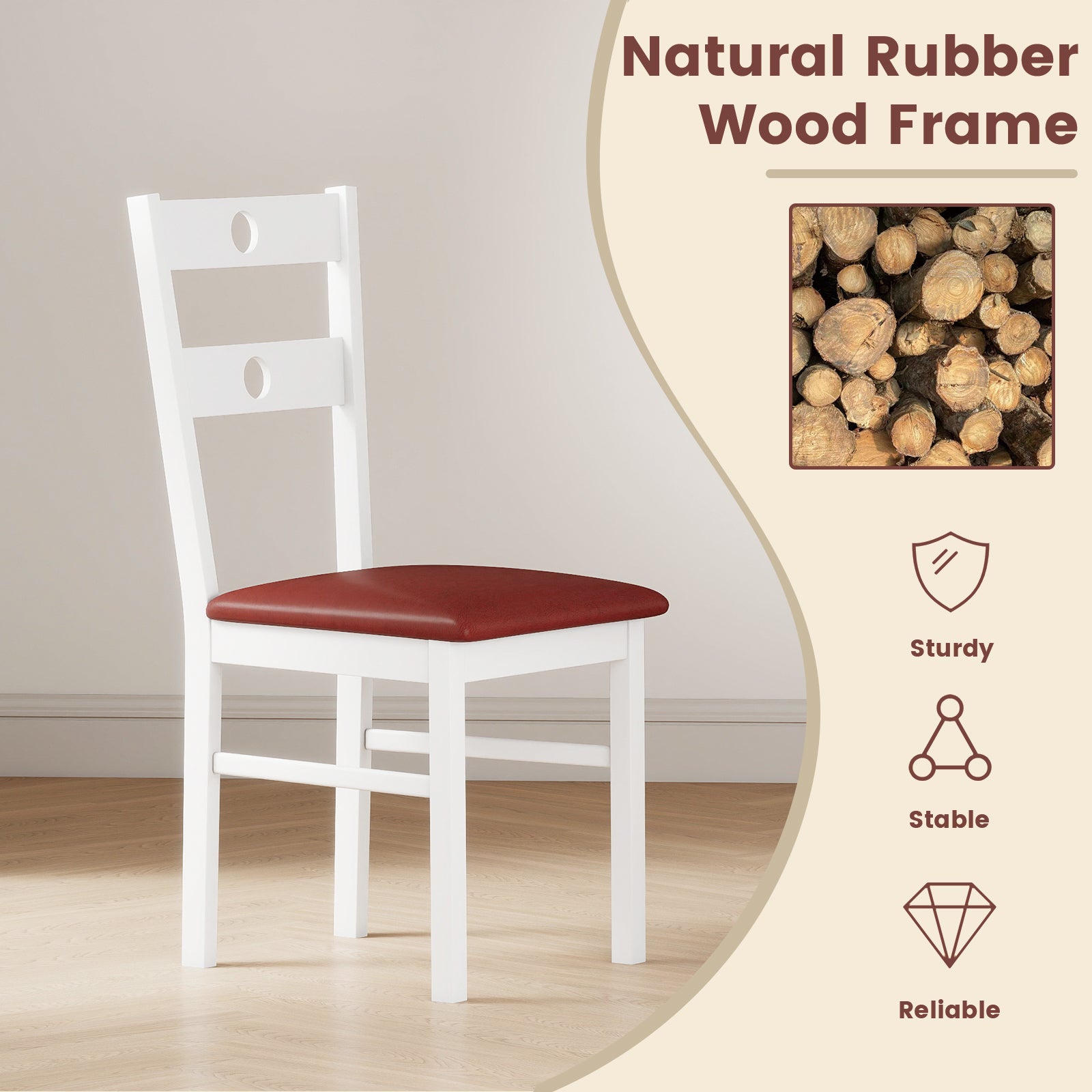 Wooden Dining Chairs Set of 2 Armless Kitchen Chairs with Hollowed Backrest-White