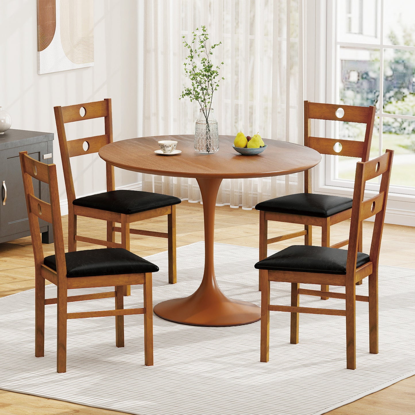 Wooden Dining Chairs Set of 2 Armless Kitchen Chairs with Hollowed Backrest-brown