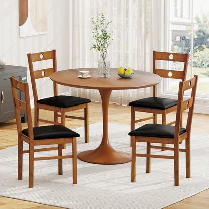 Wooden Dining Chairs Set of 2 Armless Kitchen Chairs with Hollowed Backrest-brown