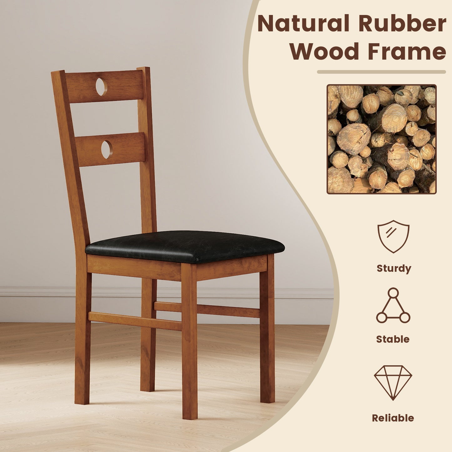 Wooden Dining Chairs Set of 2 Armless Kitchen Chairs with Hollowed Backrest-brown