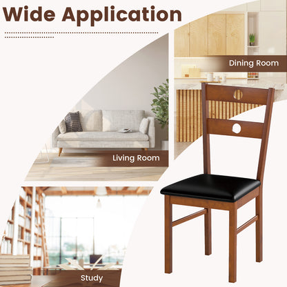 Wooden Dining Chairs Set of 2 Armless Kitchen Chairs with Hollowed Backrest-brown