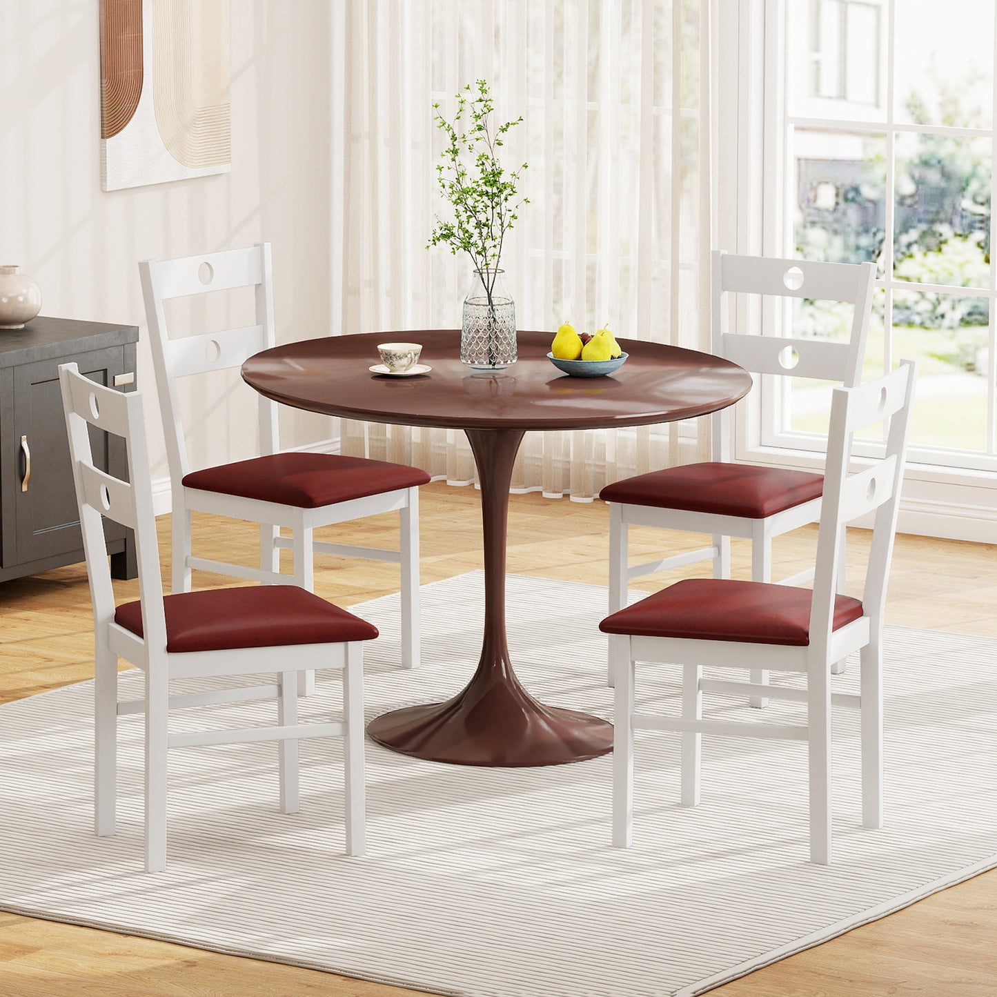 Wooden Dining Chairs Set of 4 Armless Kitchen Chairs with Hollowed Backrest-White