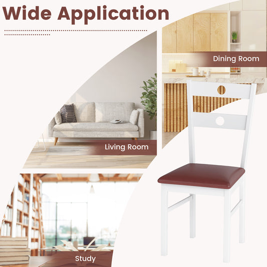 Wooden Dining Chairs Set of 4 Armless Kitchen Chairs with Hollowed Backrest-White