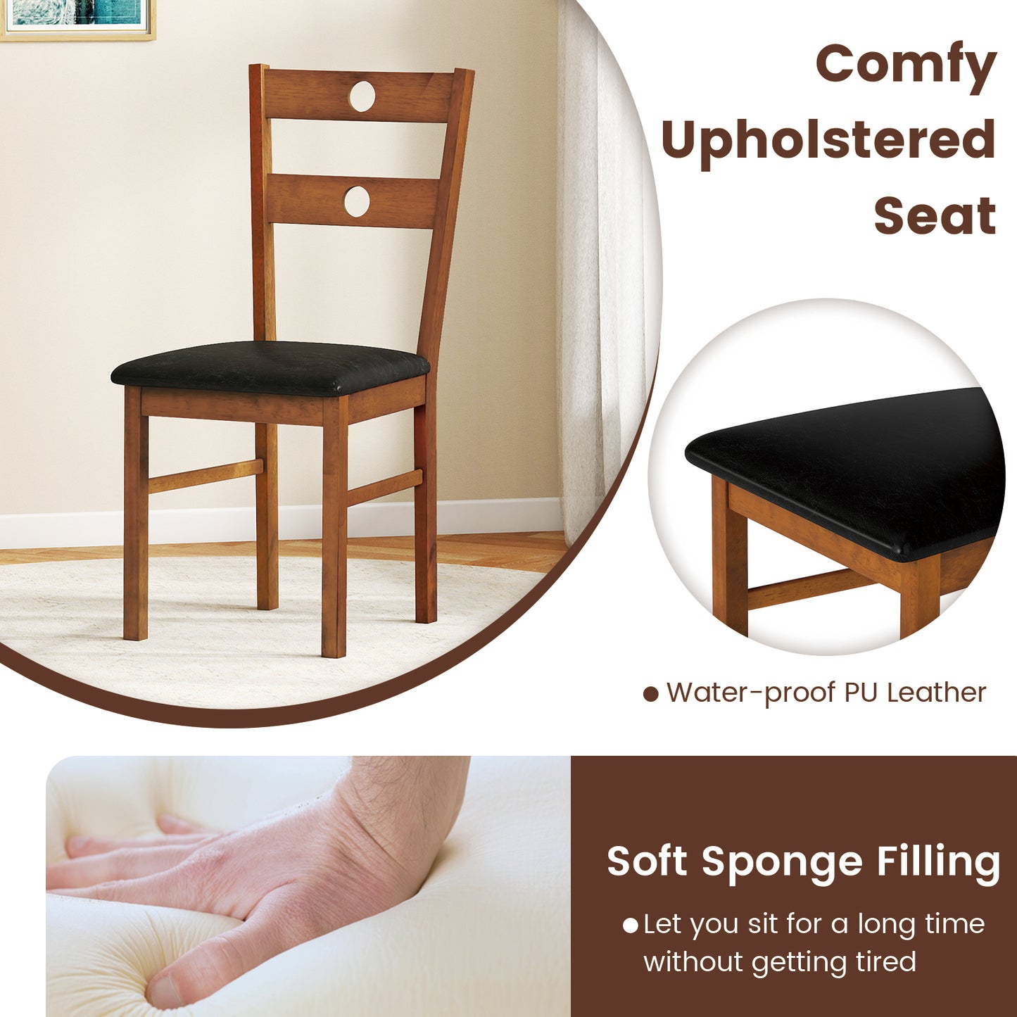 Wooden Dining Chairs Set of 4 Armless Kitchen Chairs with Hollowed Backrest-Brown