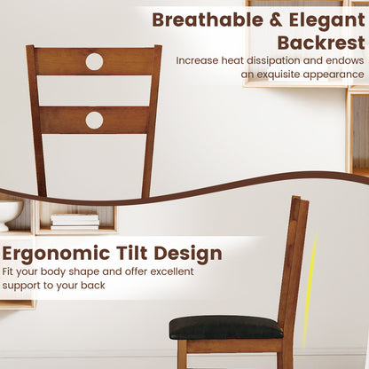 Wooden Dining Chairs Set of 4 Armless Kitchen Chairs with Hollowed Backrest-Brown