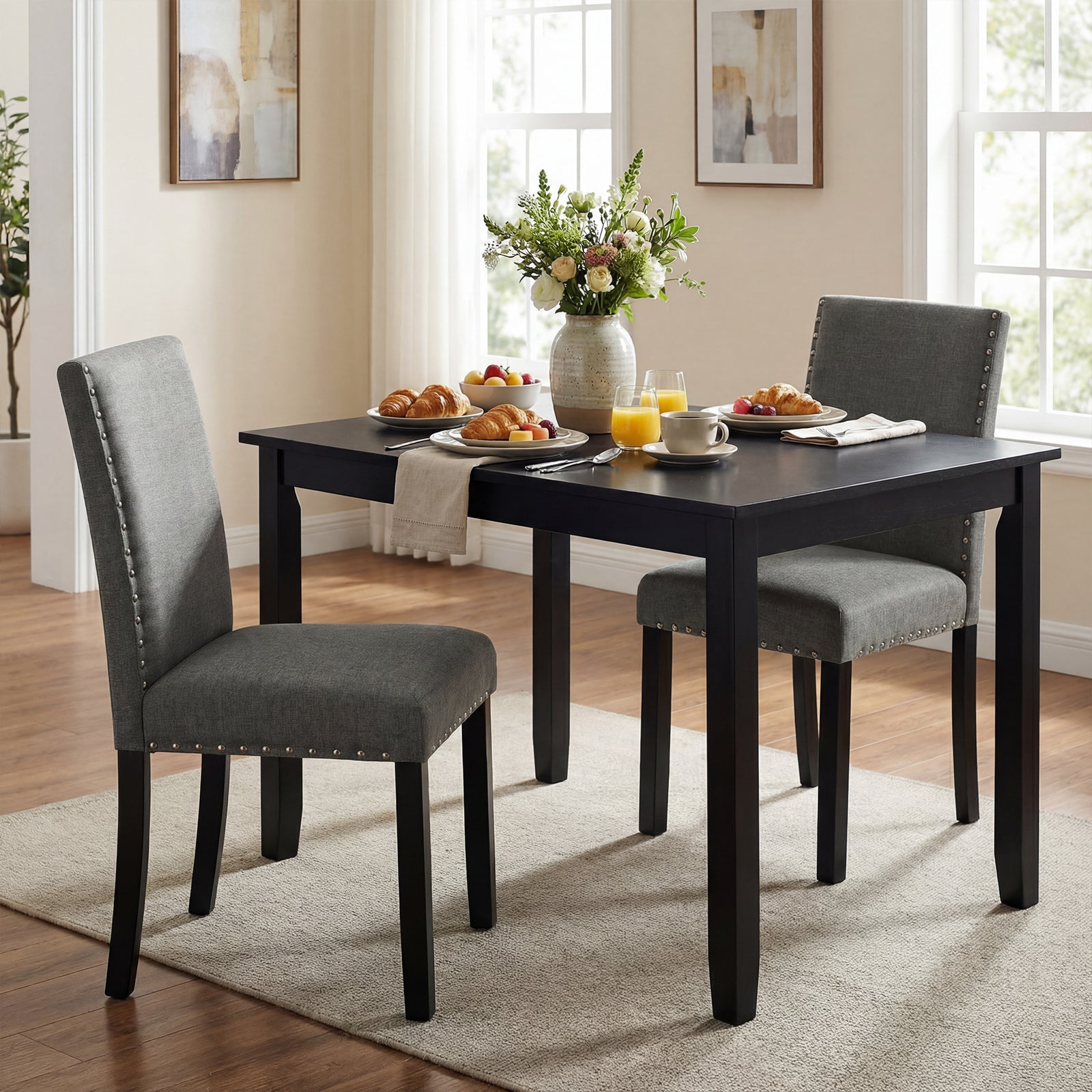 Wooden Dining Chairs Set of 2 with Bent Wood Legs