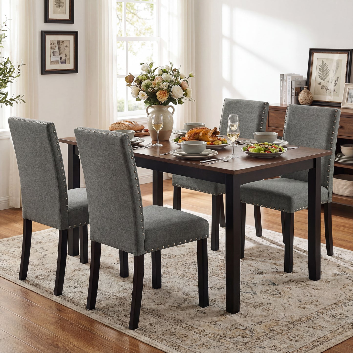 Wooden Dining Chairs Set of 2 with Bent Wood Legs