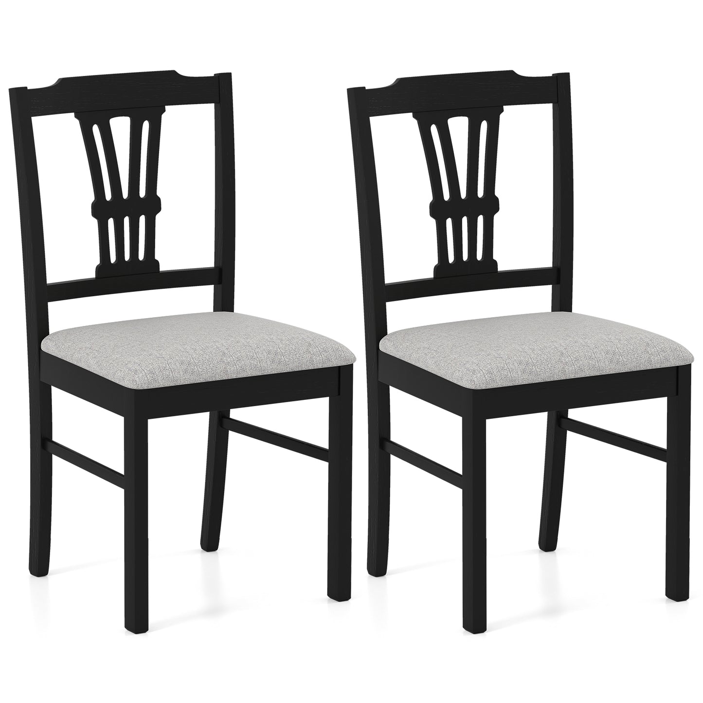 Wooden Dining Chairs Set of 2 Upholstered Kitchen Chairs with Solid Rubber Wood Frame-Gray