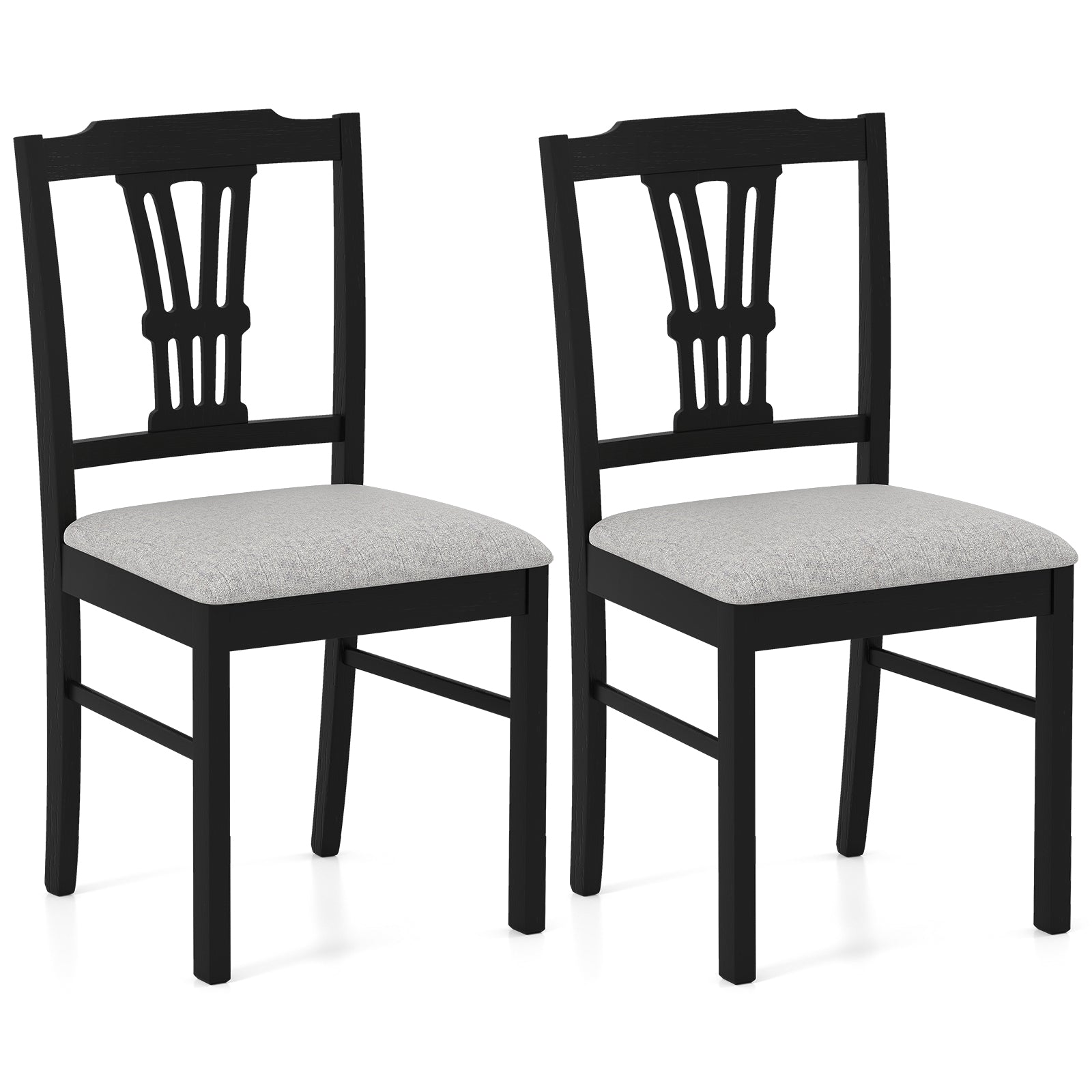 Wooden Dining Chairs Set of 2 Upholstered Kitchen Chairs with Solid Rubber Wood Frame-Gray