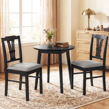 Wooden Dining Chairs Set of 2 Upholstered Kitchen Chairs with Solid Rubber Wood Frame-Gray