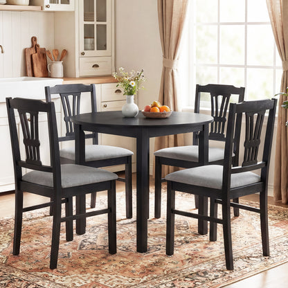 Wooden Dining Chairs Set of 2 Upholstered Kitchen Chairs with Solid Rubber Wood Frame-Gray