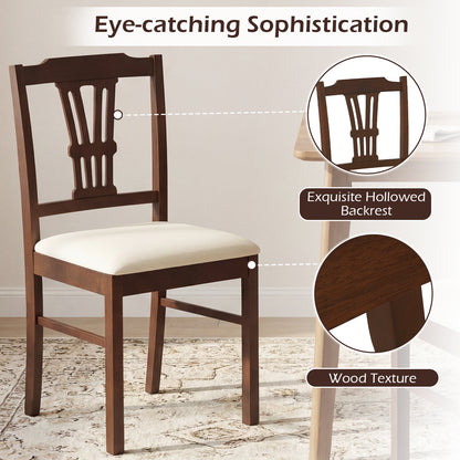 Wooden Dining Chairs Set of 2 Upholstered Kitchen Chairs with Solid Rubber Wood Frame-Beige