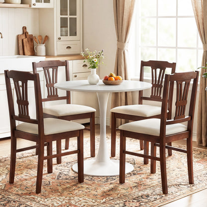 Wooden Dining Chairs Set of 2 Upholstered Kitchen Chairs with Solid Rubber Wood Frame-Beige