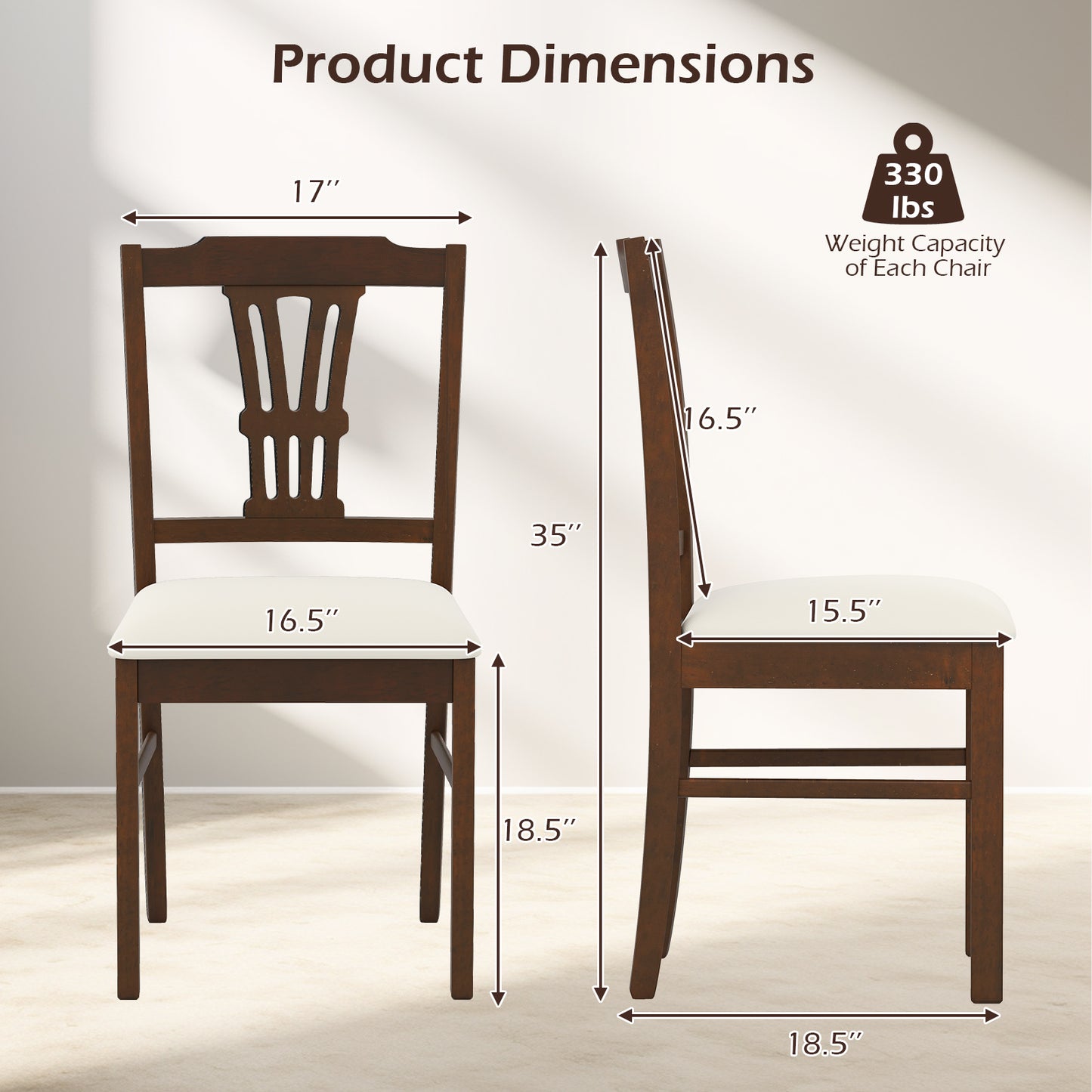 Wooden Dining Chairs Set of 2 Upholstered Kitchen Chairs with Solid Rubber Wood Frame-Beige