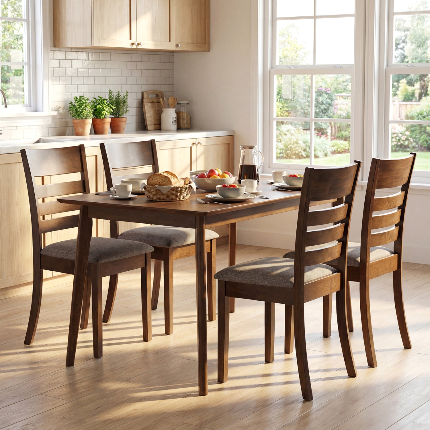 Wooden Dining Chairs Set of 4 Upholstered Kitchen Chairs with Rubber Wood Frame